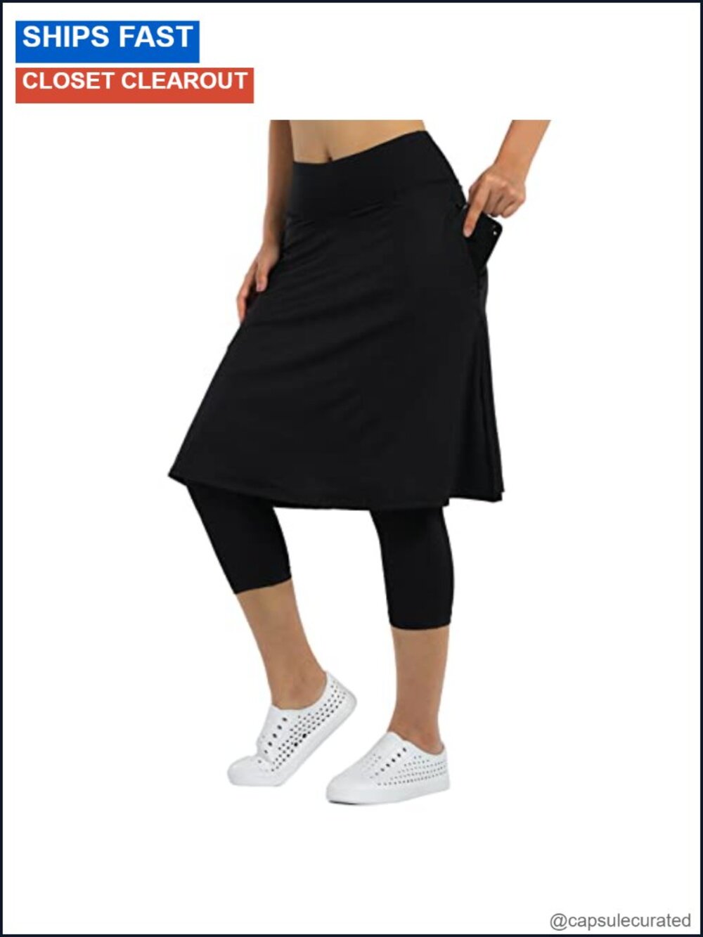 Women's Athletic Skirted Leggings Knee Length High Waisted Tummy Control Skort